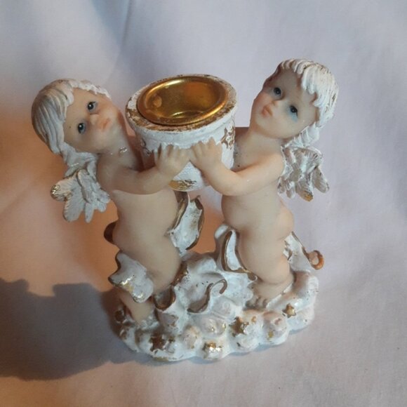 Other - Angels Candlestick Holder White  Gold Nude Angels Christmas